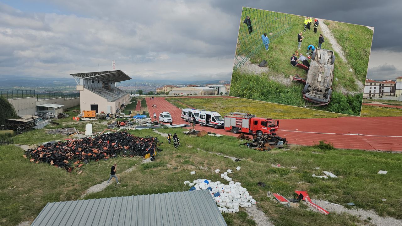 Kontrolden çıkan otomobil atletizm sahasına düştü
