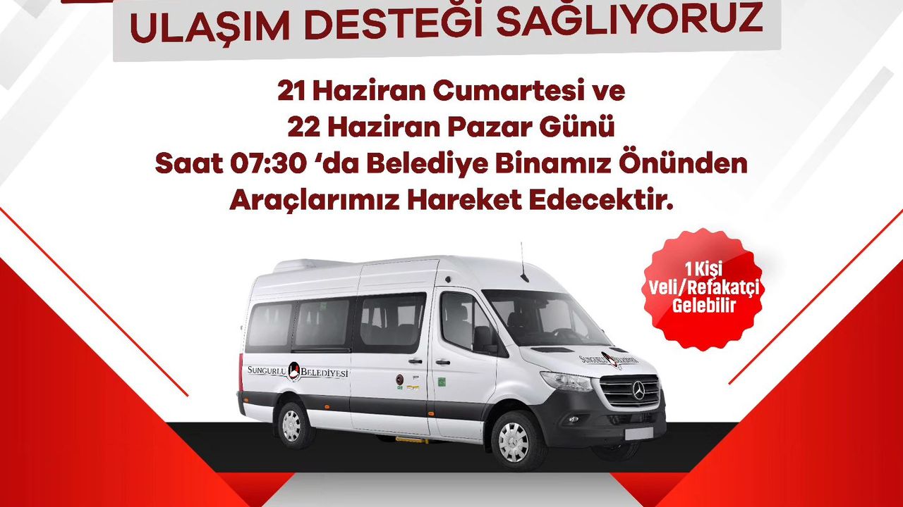 Sungurlu’da YKS  için ücretsiz servis