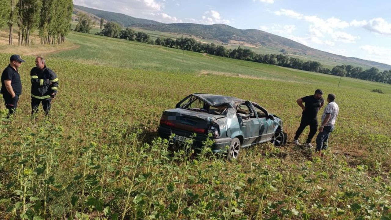 Yoldan çıkan otomobil tarlaya uçtu :1 yaralı