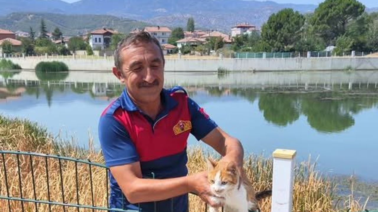 Kızılırmak’a düşen küçük kedi kurtarıldı