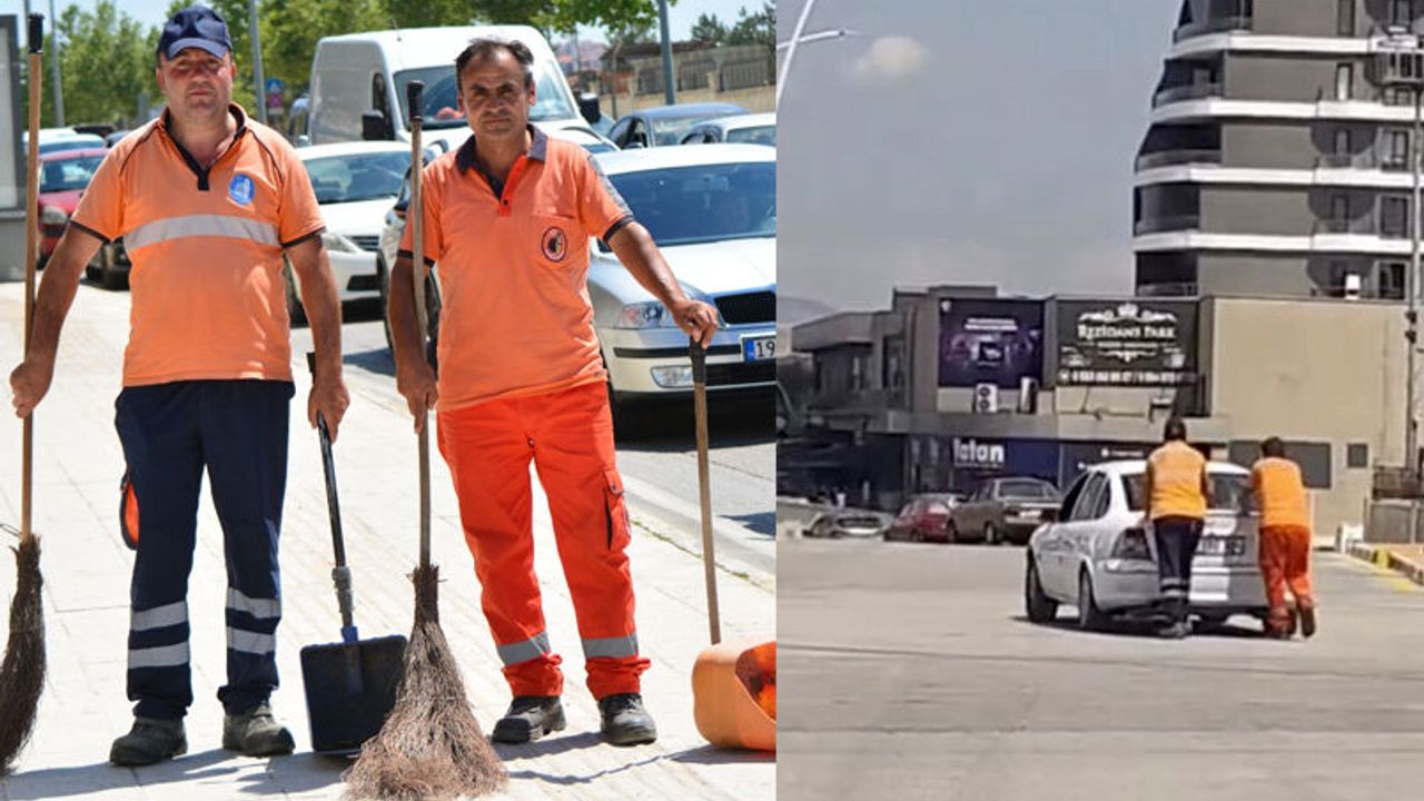 Yolda kalan sürücünün yardımına  belediye temizlik personeli koştu
