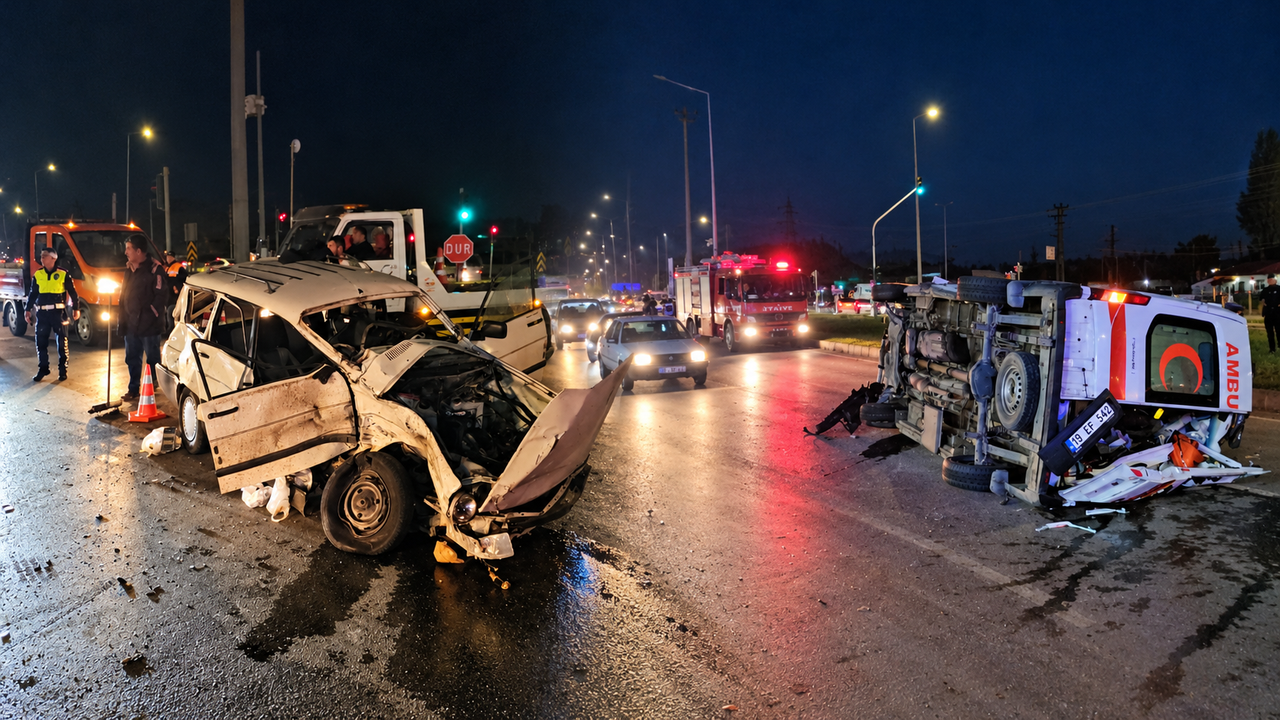 Çorum’da ambulans ile otomobil çarpıştı: 6 yaralı