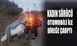 Kadın sürücü otomobili ile direğe çarptı