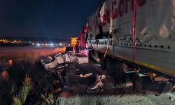 Konteyner yüklü TIR  devrildi, yol trafiğe kapandı