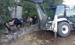 Çorum’da kuyuya düşen inek kurtarıldı