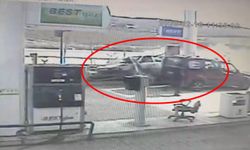 Akaryakıt istasyonundaki kaza kameraya yansıdı
