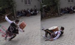 Davulcu yere düştü, gösteriyi bırakmadı