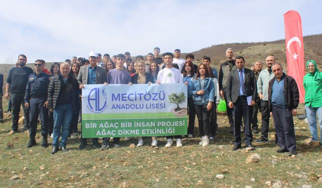 Mecitözü Anadolu Lisesi öğrencileri çam fidanını toprakla buluşturdu