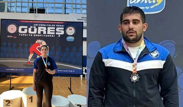 Üniversiteli güreşçilerden iki bronz madalya