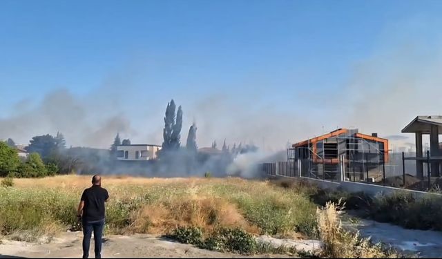 Villaların arasında bulunan arsada yangın çıktı