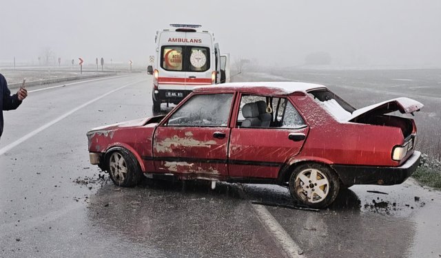 Otomobil tabelaya  çarptı: 1 yaralı