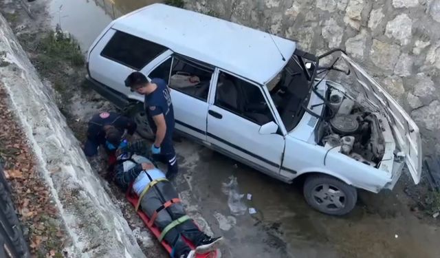 Önce otomobile çarptı, sonra dereye düştü!