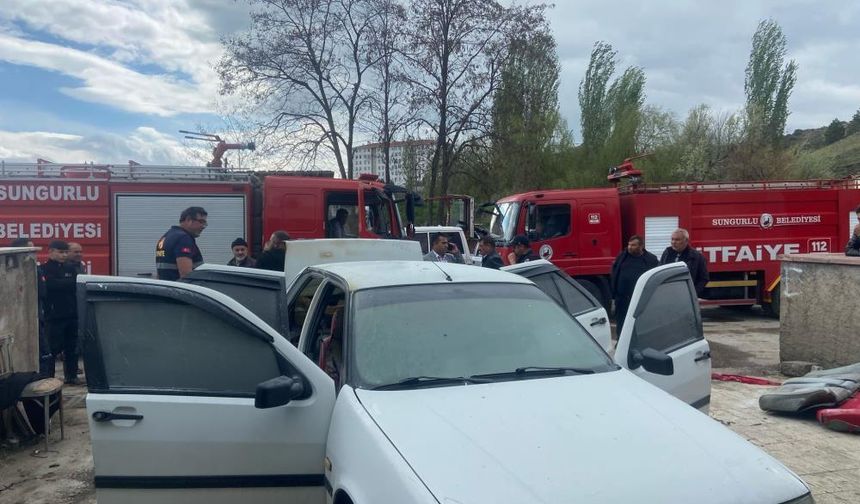 Park halineki araçta çıkan yangın büyümeden söndürüldü