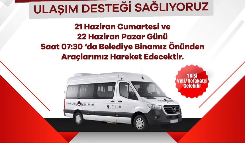 Sungurlu’da YKS  için ücretsiz servis