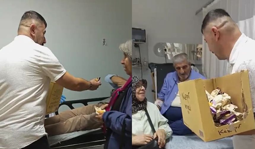 Çorum’da hastane çalışanları, hastalara okunmuş kek dağıttı