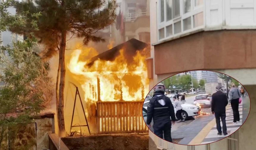 Kameriyada çıkan yangın araçlara sıçradı