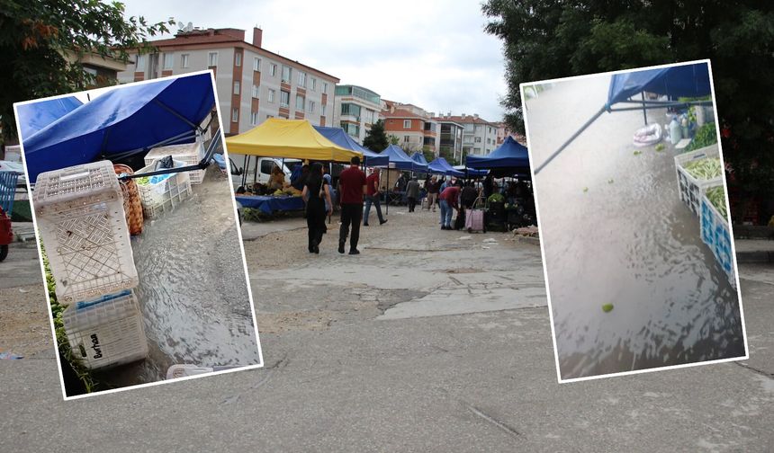 Sağanak pazarcılara  zor anlar yaşattı